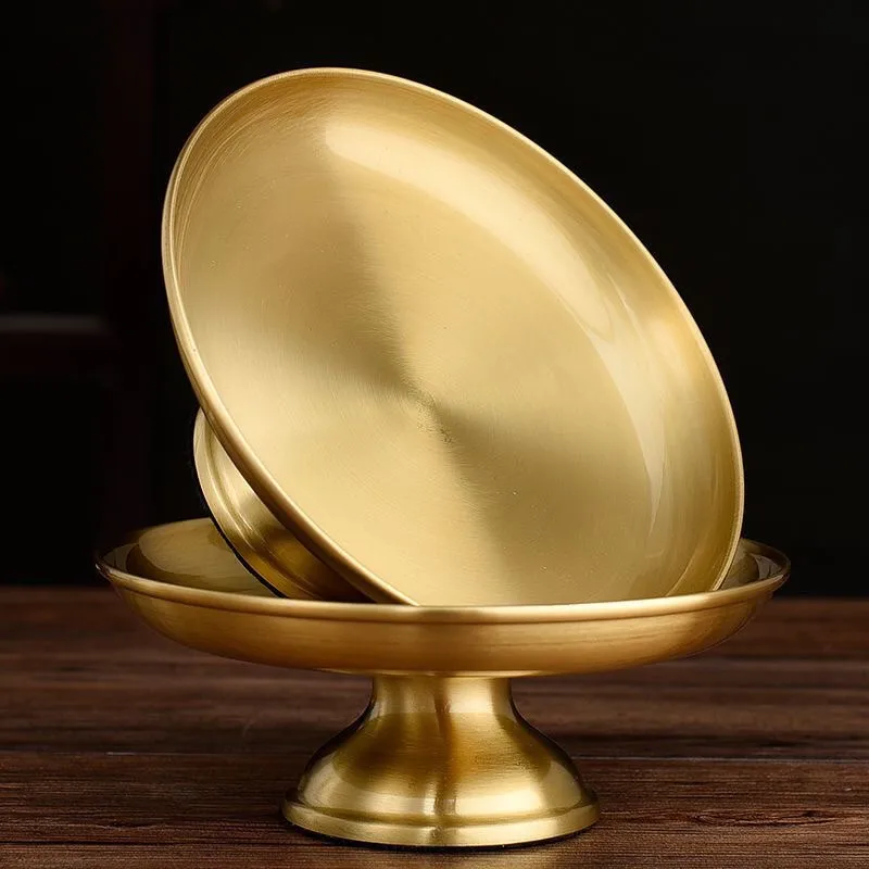 

Медная миска для буддистской полировки, блюдо для трав с благоприятными фруктами, тарелка 17,5 см, тибетский лоток для еды, Алтары, настольное ...