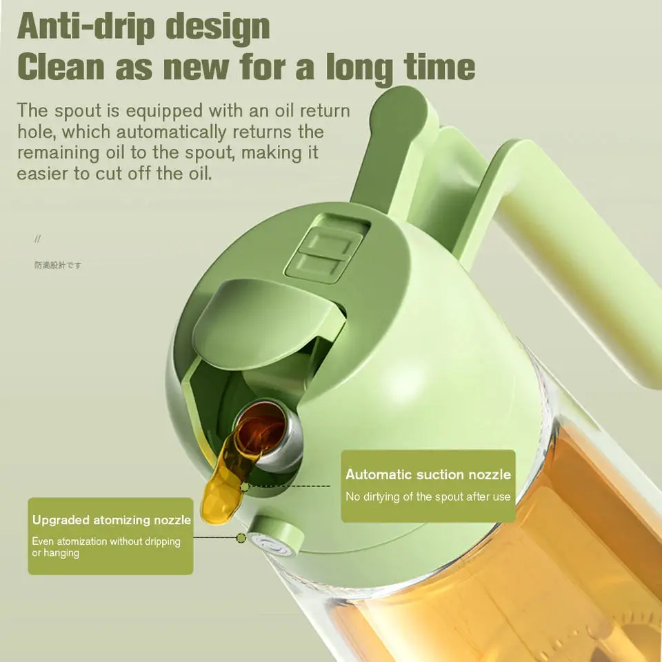 2 in 1 household oil spray pot automatically opens and closes, pours out edible oil spray atomization bottle