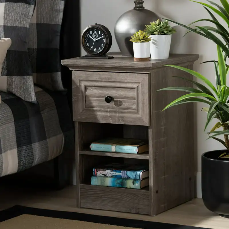 

Dara Traditional Transitional Grey Brown Oak Finished 1-Drawer Wood Nightstand