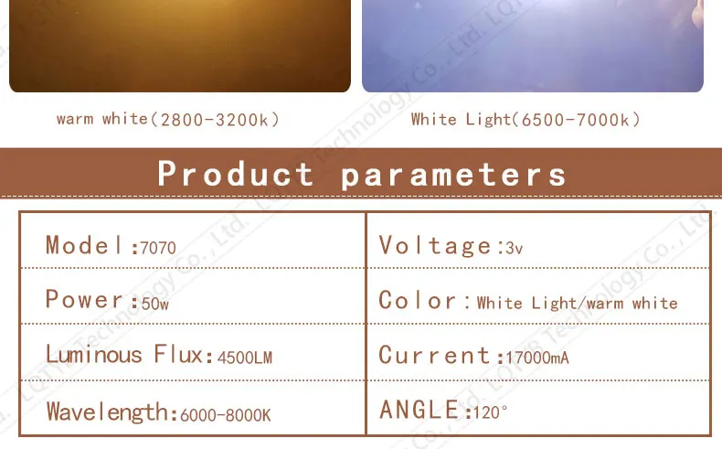 Description Picture 4 of itemHigh-power white laser lamp bead 7070 tablet top chip 50W LED diode DC3V 17A white light/warm white for flashlight parts DIY