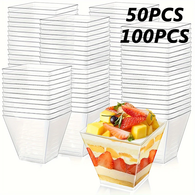 100PCS Disposable Plastic Dessert Cups Plastic Transparent Dessert Cups Party Birthday Desserts Appetizers Kitchen Baking