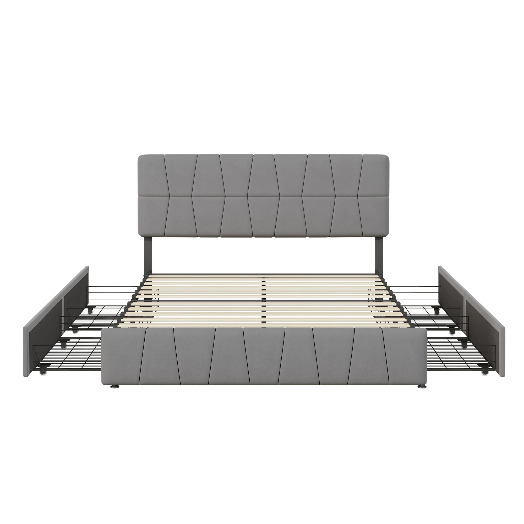 Creahappy Doppelbett – gepolsterter Bettrahmen 160 x 200 cm – Bettgestell aus Samtstoff – mit 4 Schubladen – Grau – Detail 4