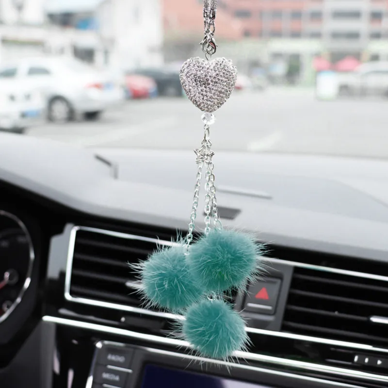 Fashion Diamond Car Accessorie Bling Hairball Pendant Auto Rearview Mirror Pendant Birthday Gift Auto Decoraction Ornaments