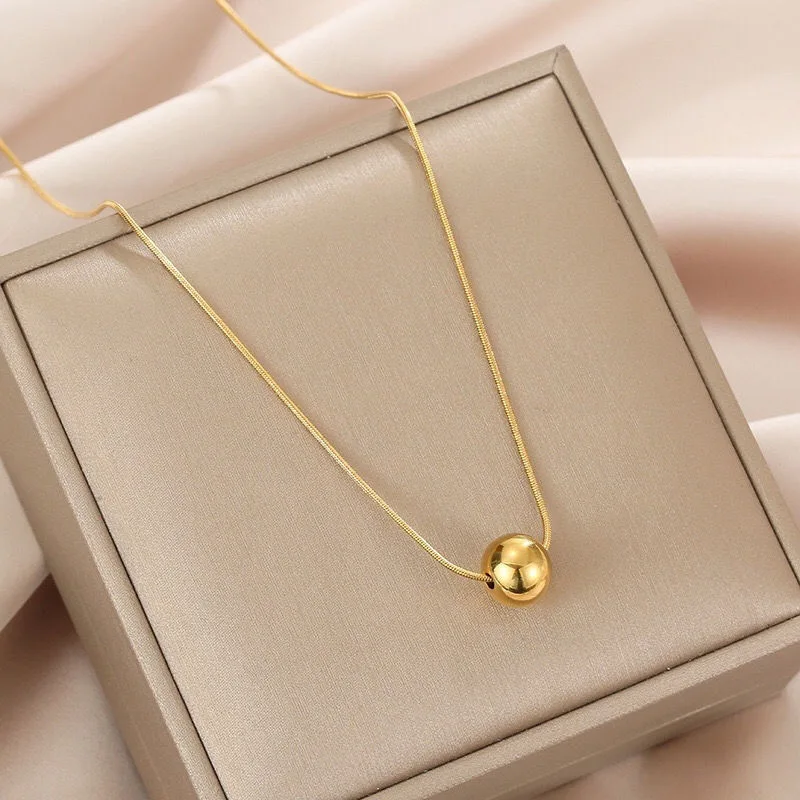 Stainless Steel Round Pearl Pendant Necklace for Women Girls Gold Color Classic Simple Collar Chain Wedding Celebration Jewelry Gift_voghion.com