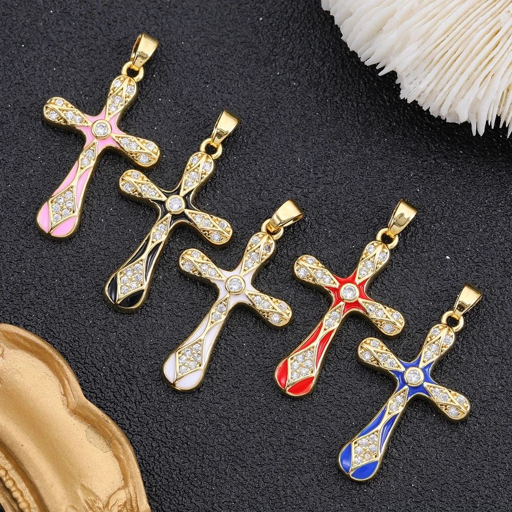 Juya handgefertigte religiöse Anhänger, 18 Karat echt vergoldet, Mikropflaster, Zirkon, Kupfer, Emaille, katholisches christliches Kreuz, Charms-Zubehör – Detail 17