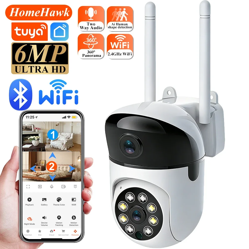 Indoor Camera Wifi Tuya Smart Life 6MP Dual Lens HD Dual Screen AI Auto Tracking PTZ Security Wireless Video Surveillance Camera 1