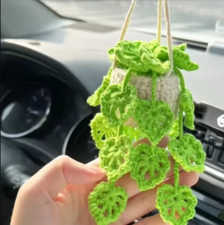 Handmade Crochet Succulent Car Ornaments - Cute Interior Accessories and Gifts