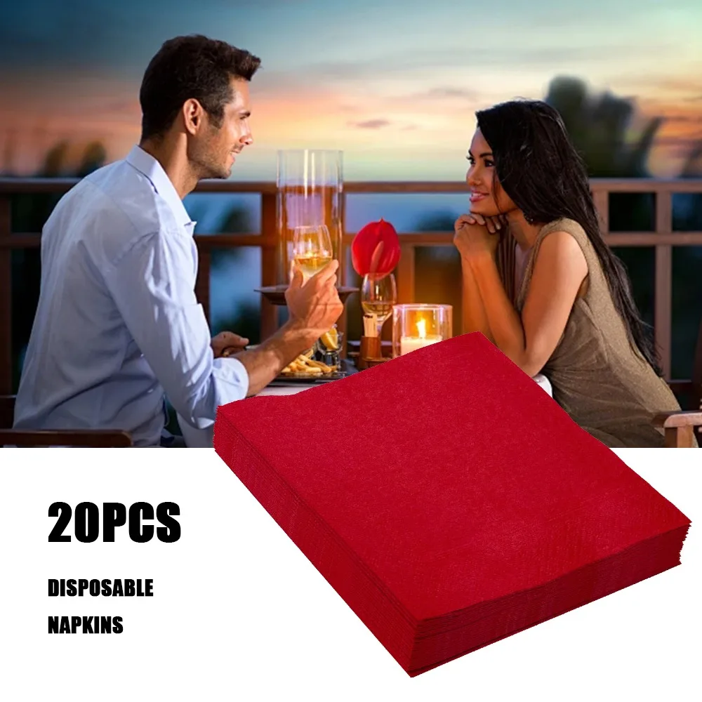 Paper napkins 20pcs/lot Red Napkin Soft Fragrance Free Party Table Napkins Paper Cafe Mouth Cloth Hotel Dining Tray Tissues