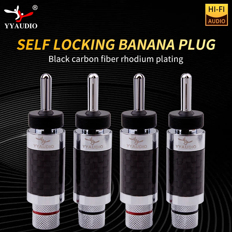 Yyaudio-ródio Banhado a Fibra de Carbono Speaker Banana Plug Hi-end Auto-bloqueio Cabo de Áudio Hifi Pcs