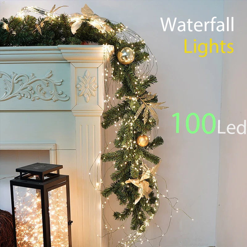 2MGreenCableLedWaterfallLights100led5strandsChristmasLights