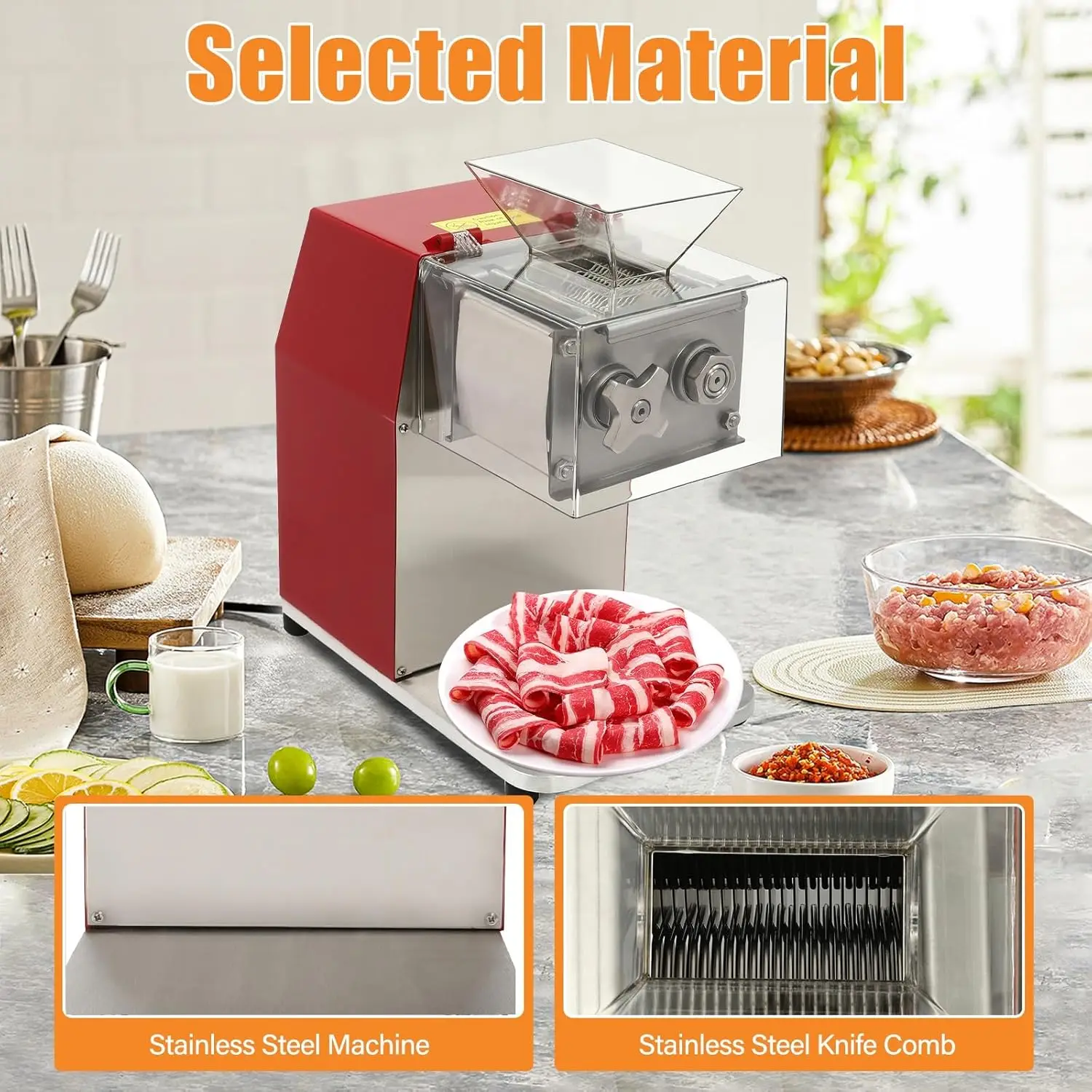 1100W Meat Cutter Commercial Meat Cutting Machine with Large Inlet Meat Slicer for Cutting Boneless Meat Chicken Lamb Beef, Stainless Steel Knife, Vertical Operation, 14.17*8.66*18.11in 1