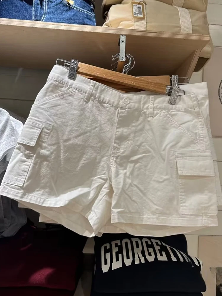 

Casual Women White Cargo Shorts Harajuku Solid High Waist Cotton Summer Short Pants Female Y2k Streetwear Vintage Short Pants