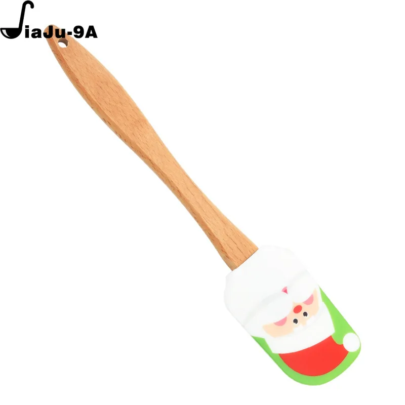 New Christmas Wooden Handle Kitchen Fondant Cake Cream Spatula Silicone Butter Scraper Kitchen Baking Tools Espatula Silicona
