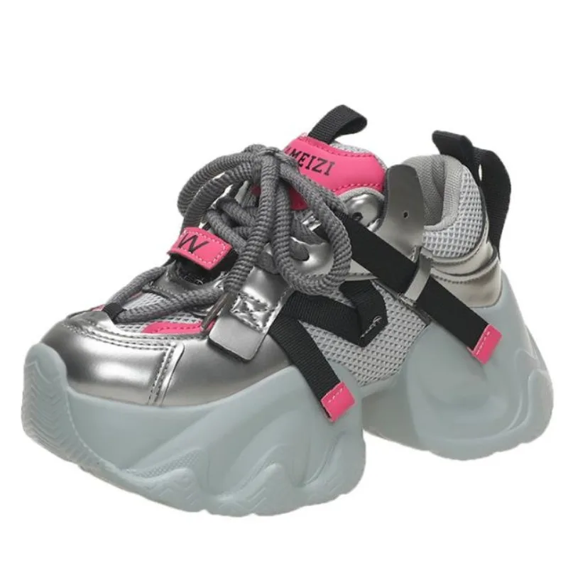 

Женские летние сетчатые кроссовки, повседневная обувь на массивном каблуке 7 см, модные весенние кроссовки на шнуровке, дышащие женские кроссовки на платформе, 2024