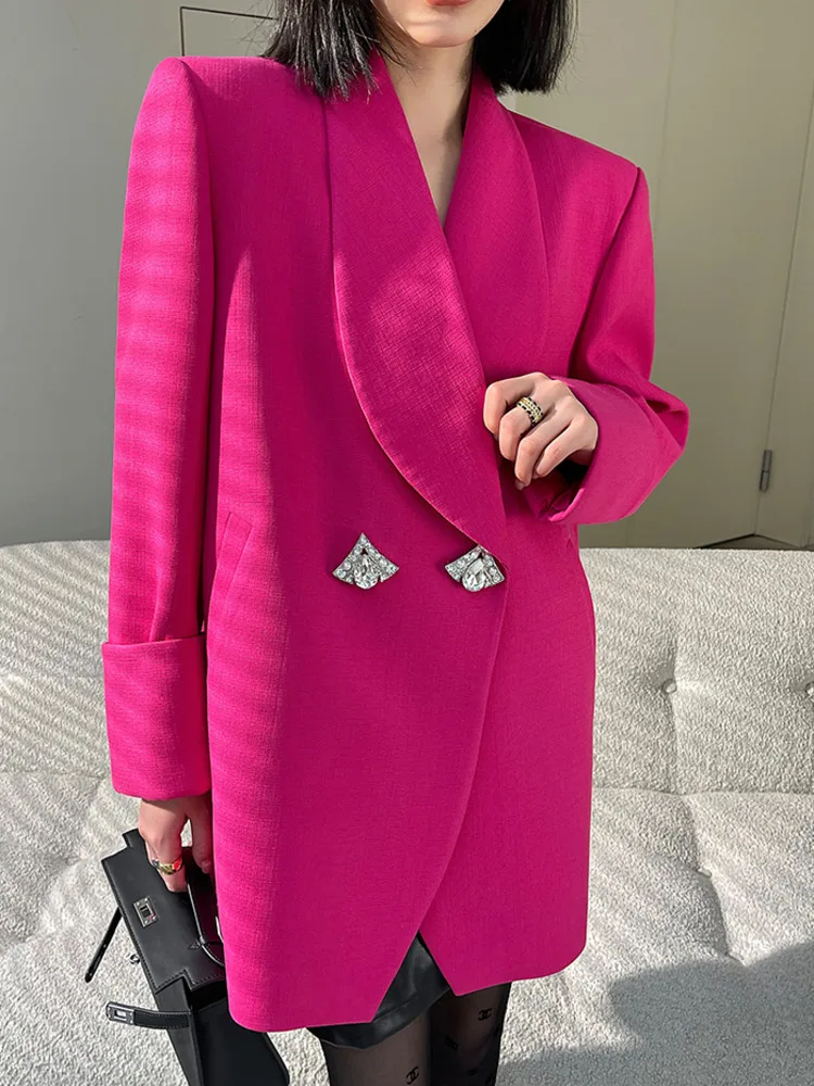 [LANMREM] High End Office Lady Blazers For Women Diamond Button Design Loose Temperament Jackets Fashion 2024 Spring New 26D8702