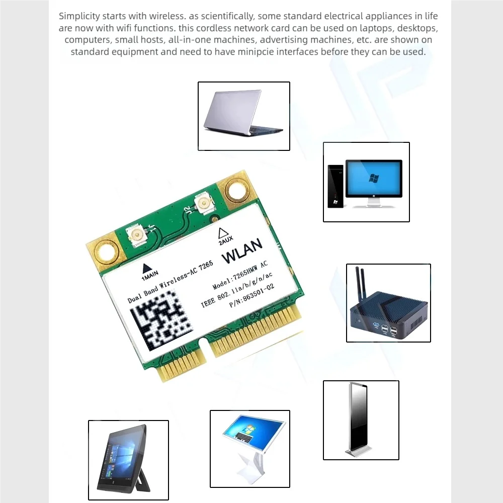 AC7265 7265HMW 네트워크 카드 Bluetooth 4.2 무선 Wifi AC7265용 미니 PCI-E 기가비트 듀얼 밴드