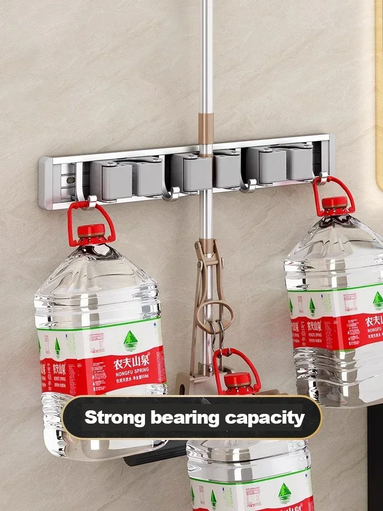 Mop and Broom Organizer Mop Holder Rack Wall Mounted Strong Broom Self With 5 Hooks Organizers Hang