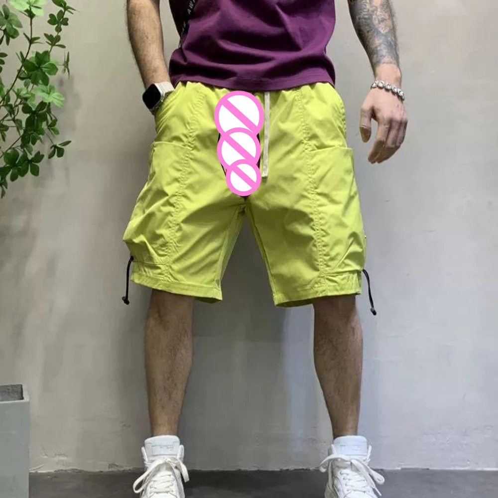 Invisible Open Crotch Outdoor Sex Summer Overalls Pants Men's Fashion Drawstring Loose Large Pockets Casual Shorts Erotic Pants