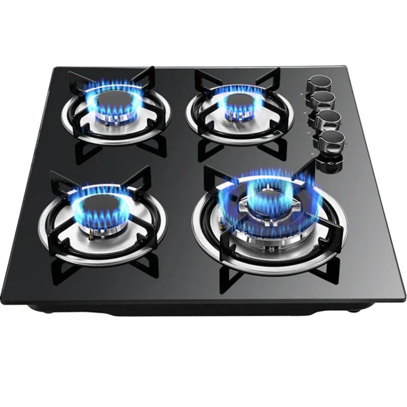 RV Embedded Gas Stove 4-hole Gas Stove Tempered Glass Ship Kitchen Head Gas Stove Electronic Pulse Ignition Household Gas Stove