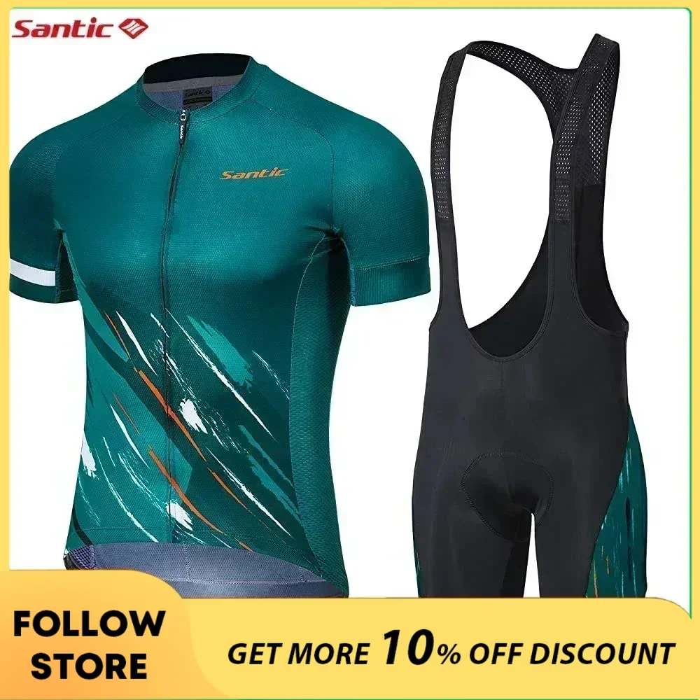 Santic Men Cycling Suit Summer MTB Cycling Short Sleeve Top Bib Shorts Ridling Clothing Biking Shirt Breathable Comfort Set cycling jersey cycling shirt cycling suit cycling jersey set