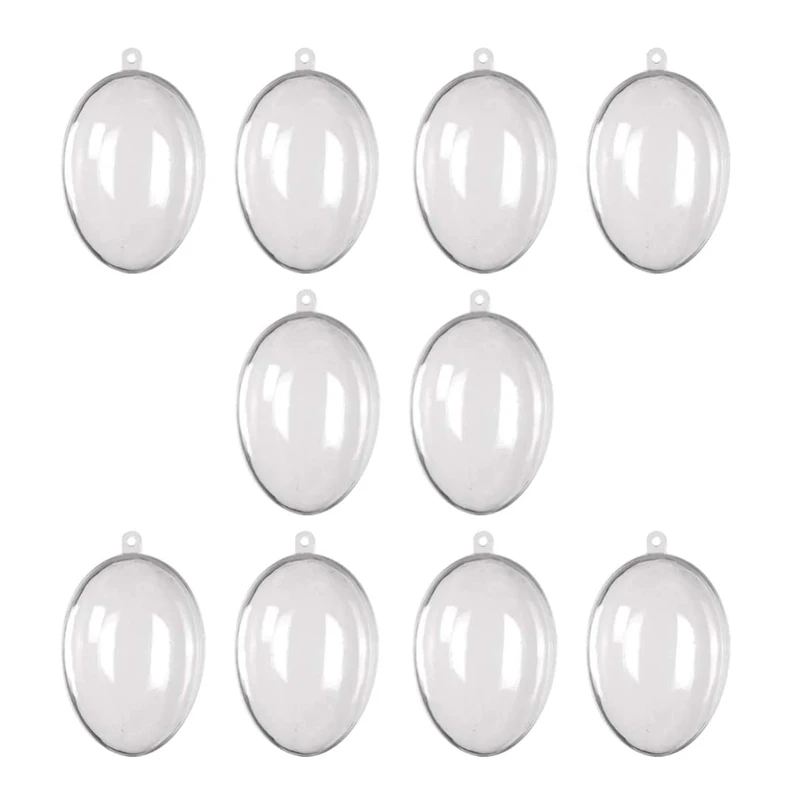 

10PCS Egg Shaped Fillable Ball Ornament Plastic Clear Candy Treat Box for DIY Craft Projects Hanging Decoration
