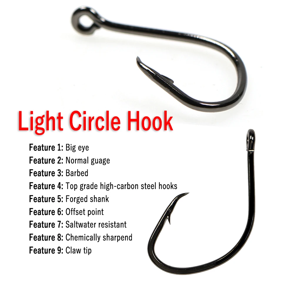 Bimoo 100PCS #1/0~#8/0 Light Offset Circle Fishing Hook For Live