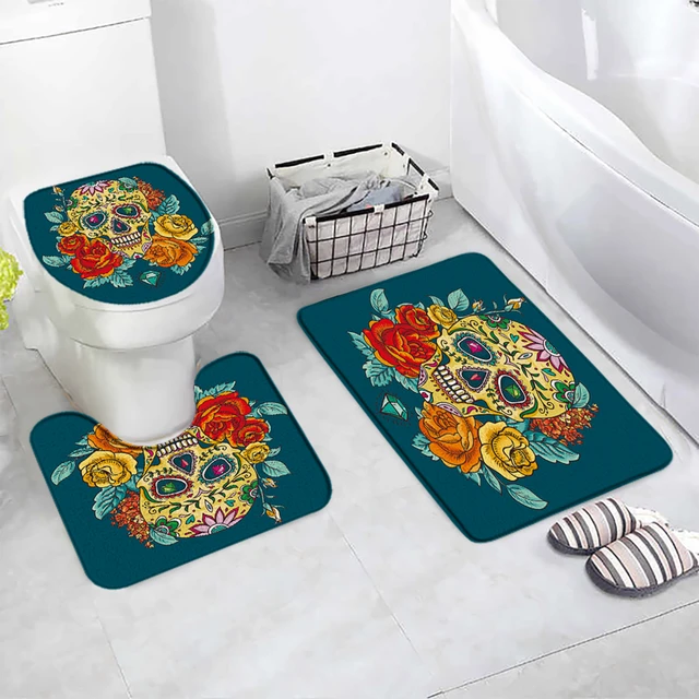 3PCS Skull Black Bath Mats Halloween Terror Decor Anti Slip Washable  Bathroom Rug Shower Toilet Lid Cover Bathroom Accessory Set - AliExpress