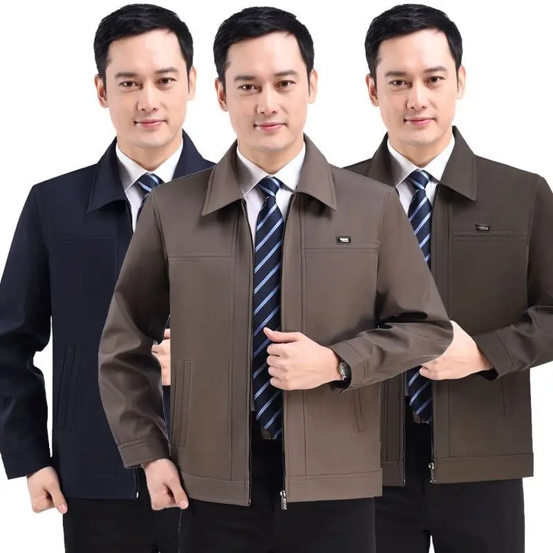 Casual Long Sleeve Men's Jacket for Middle-Aged And Elderly Spring Autumn Dad Clothes Thickened Polyester Fiber Outerwear