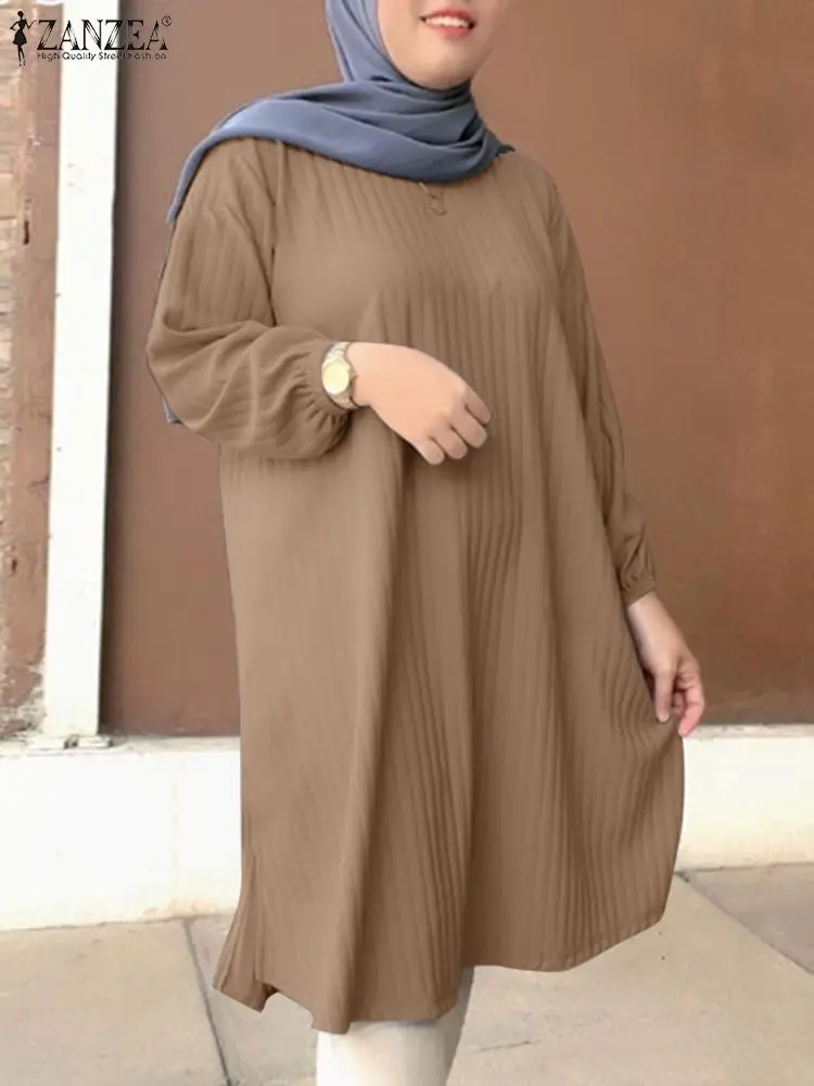 

Women Muslim Blouse ZANZEA Turkey Abaya Kaftan Islamic Clothing Spring Fashion Long Sleeve Shirt Dubai Long Tops Ramadan Blouses