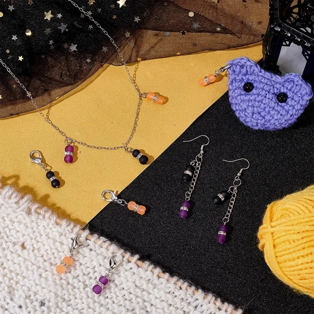 24 Pcs Halloween Theme Stitch Markers Glass Beaded Gourd Charms Removable Lobster Claw Clasp Locking Stitch Marker for Knitting