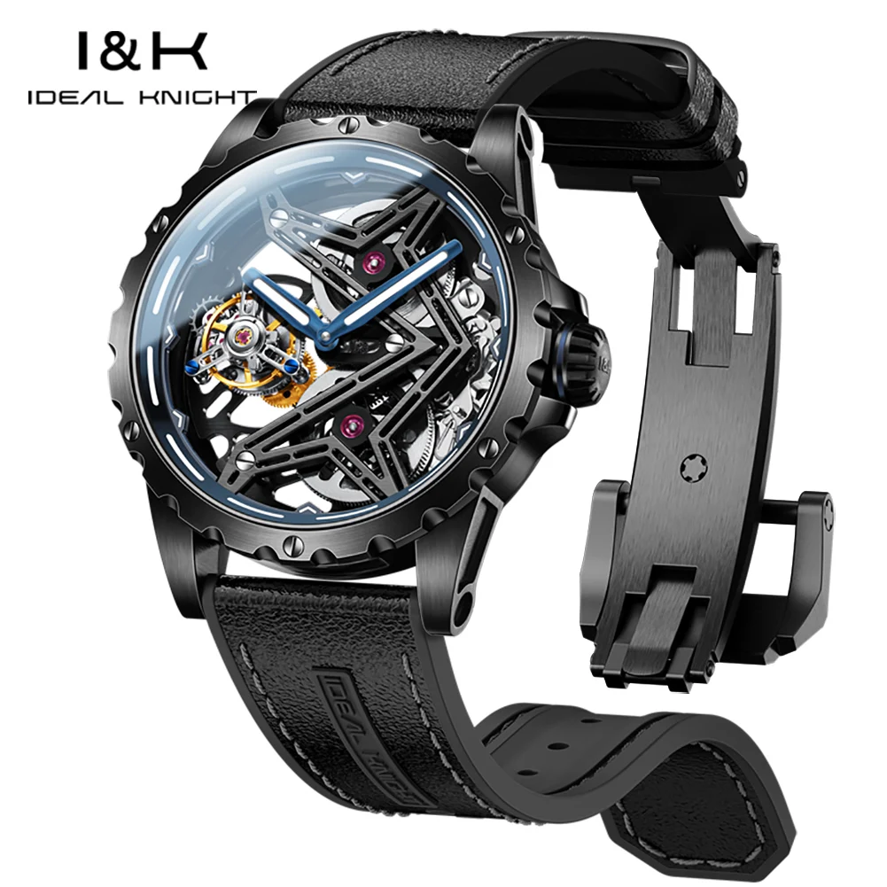 IDEAL KNIGHT 6803 Real Tourbillon Men's Watches The Great Wall Series Fully Transparent Skeleton Flywheel Mechanical Man Watch