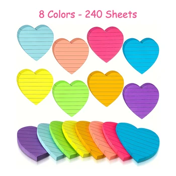 8 colori Note adesive Blocco note Segnalibro per ufficio Linee a forma di cuore carine Note adesive pubblicate Adesivi Forniture di cancelleria