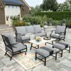 6 Piece Patio Furniture Set, 2 X Rocking Cushioned Chair, 2 X Cushioned Ottoman, 1 X 3-Seat Sofa with Marbling Coffee Table 1