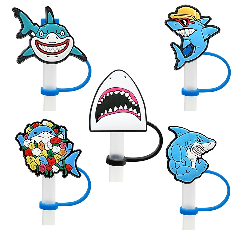 

1PCS PVC Straw Toppers Cute Shark Straw Cover Airtight Dust Cap Splash Proof Drinking Plastic Straw Accessories New Arrival Gift