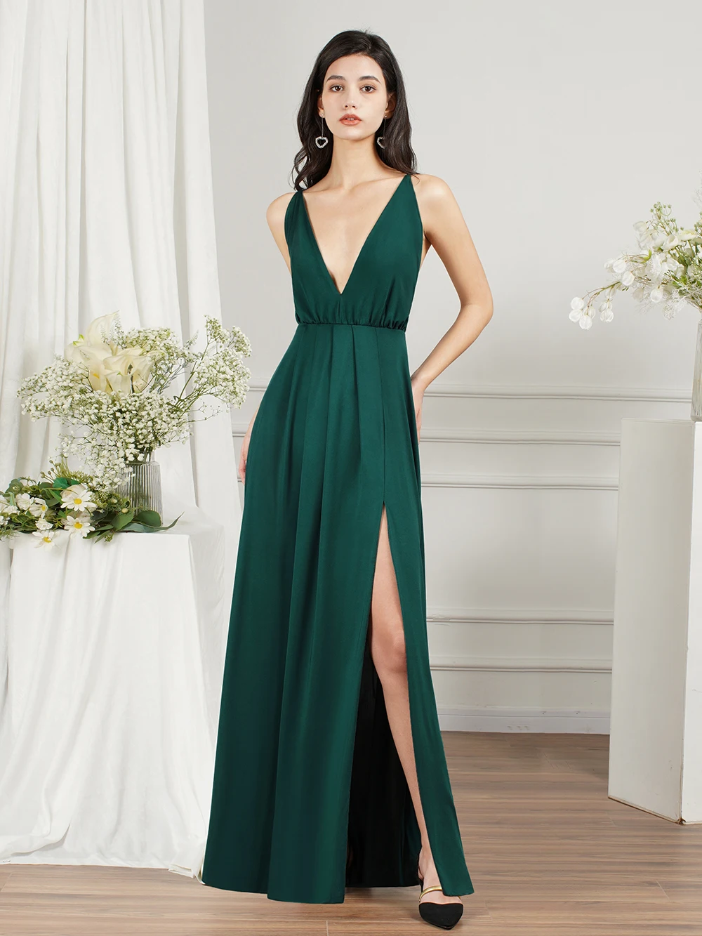 long evening gowns Ladies Sexy Evening Dresses Long A-line Deep V-Neck Cross Straps Backless Split Side Evening Prom Gown Women Maxi Club Dress2022 ball gown
