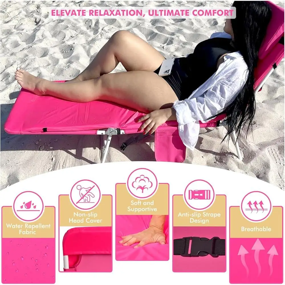 3 in 1 Portable Women Lounge Chair with Face Hole Cushion Adjustable Backpack Beach Chair Tanning Sunbathing Outdoor Relaxation 5