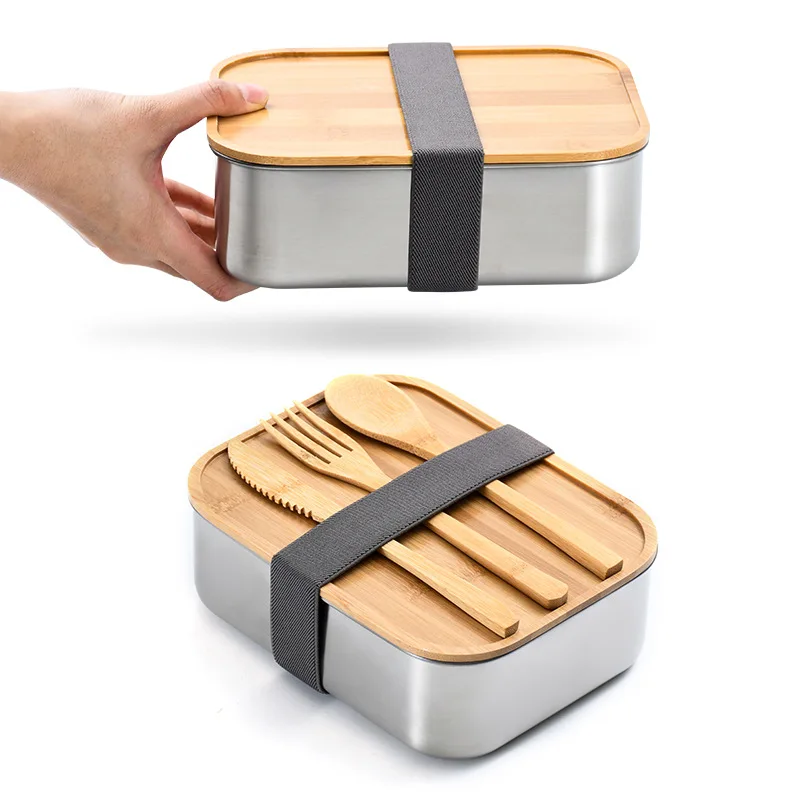 Customizable 1l Glass Lunch Box Bamboo Lid Gift Individual Lunch