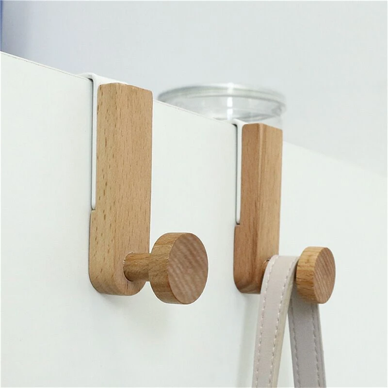 

Kitchen Cabinet Hook Towels Clothes Coat Bathroom Accesories Storage Hanger Door Back Hanging Holder Iron Wooden Rack Organizer