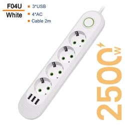 EU Plug Smart Home Power Strip with USB Fast Charging Ports - 4 AC White