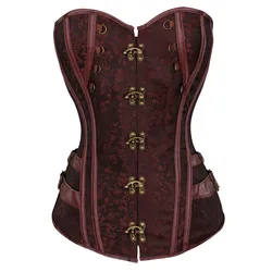 Women's Vintage Steampunk Lace - Up Corset Bustier - S (Brown)