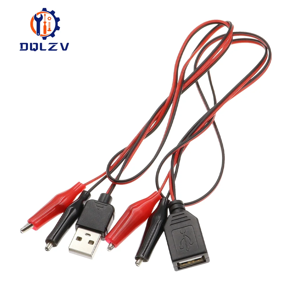 60CM Alligator Test Cilp To USB Male Female Connector Adapter Crocodile Test Clamp Clip Power Cable