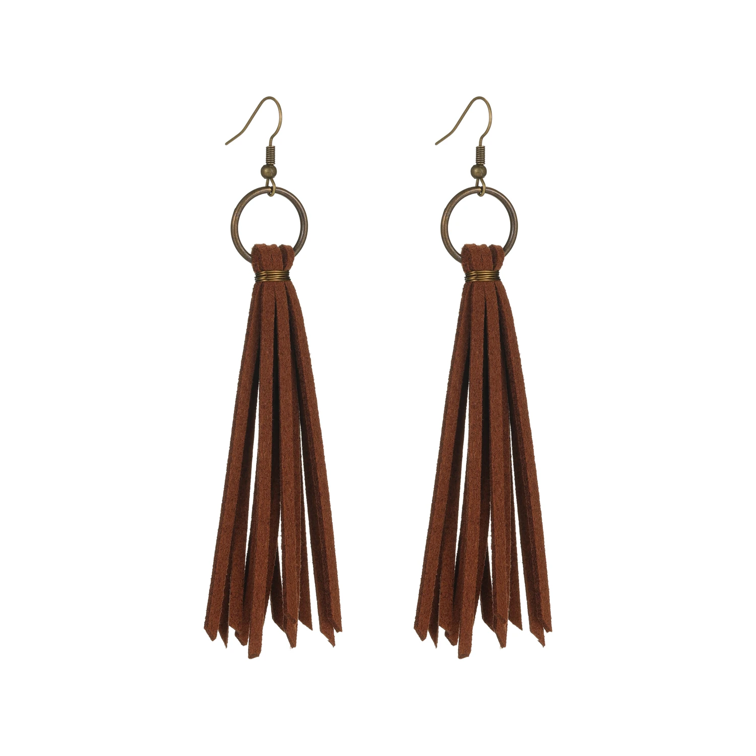 Fashionable retro environmentally friendly alloy circular woven velvet tassel pendant for women, simple and versatile earrings
