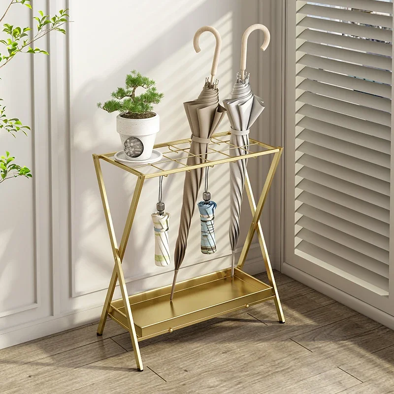 Iron Umbrella Storage Rack Rust-Proof Lobby Umbrella Stand Foldable Holder with Draining Tray for Entryway Hallway