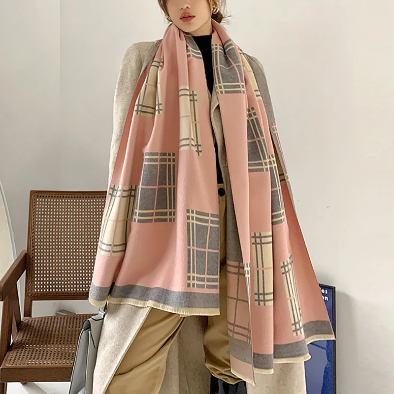 

New Cashmere Scarf Fashion Women's Double-Sided Shawl Lady Thick Warm Dual-Use Foulard Female Bandana Blanket Pashmina 2022