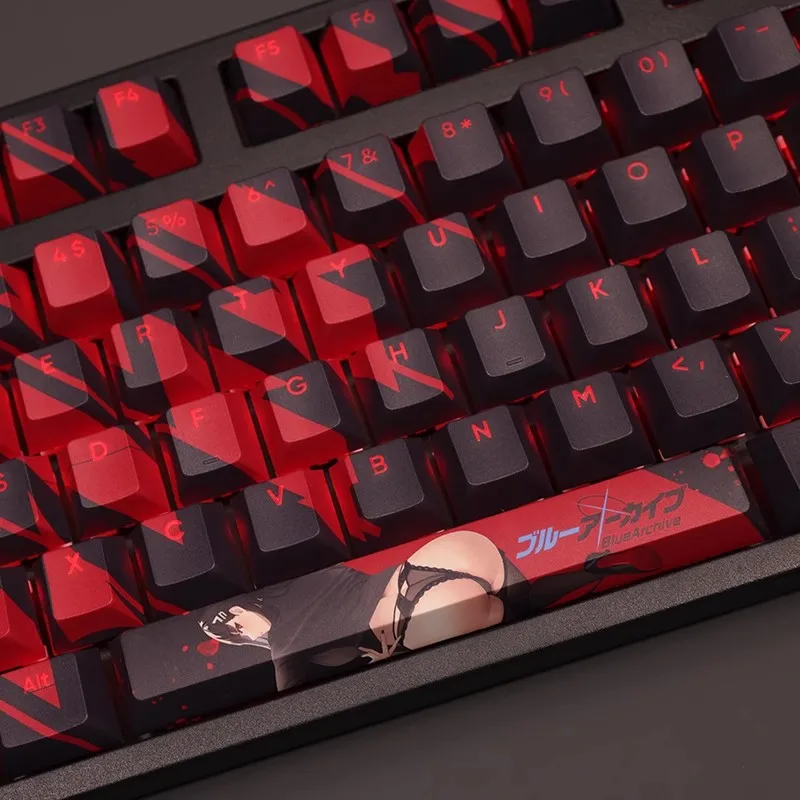 Azul Arquivo-felicia Mitsuki Backlit Keycaps Cartoon Jogo de Anime Pbt Caps Chave 61 87 104 108 Layout Perfil Cereja Set - Imagem 3