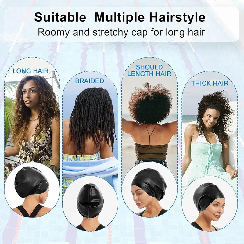 Silicone Swimming Cap for Long Hair Braid Summer Men Women Waterproof Swim Cap Ear Protection Diving Hat African Over Size Huge 3