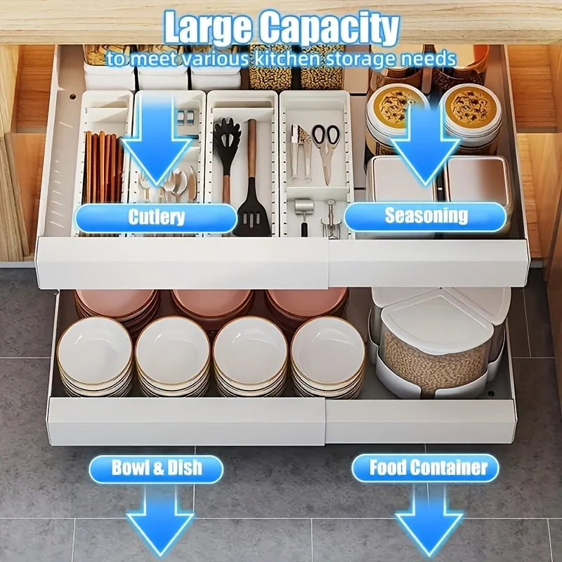 Cabinet Organizer Pull Out Drawer Space-Saving Pull Out Shelves for Pot and Pan Sliding Under Sink Storage Shelf Pantry