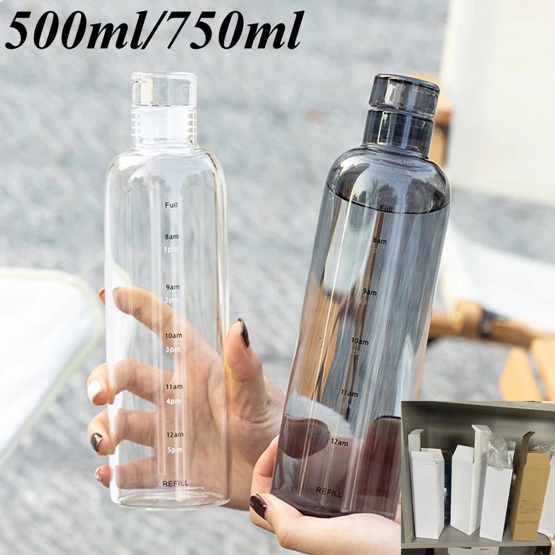 500/750ml Outdoor Sports Water Bottle Portable Leak-proof Fitness Gym Water Cup Kettle With Motivational Time Marker Water Mugs