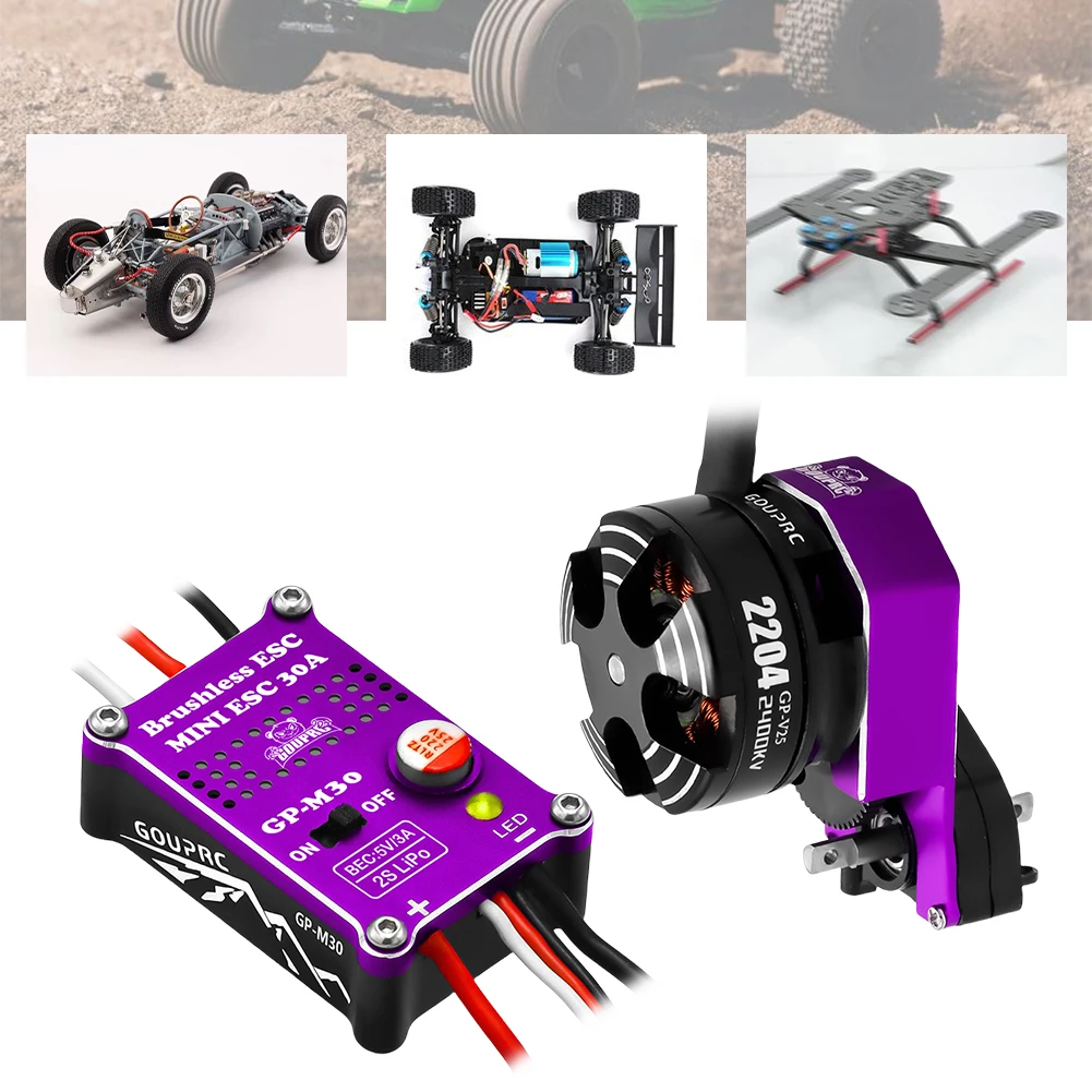 2204 2400KV Brushless Outrunner Motor with Transmission and 30A Brushless ESC for 1/24 RC Crawler Axial SCX24 Upgrade
