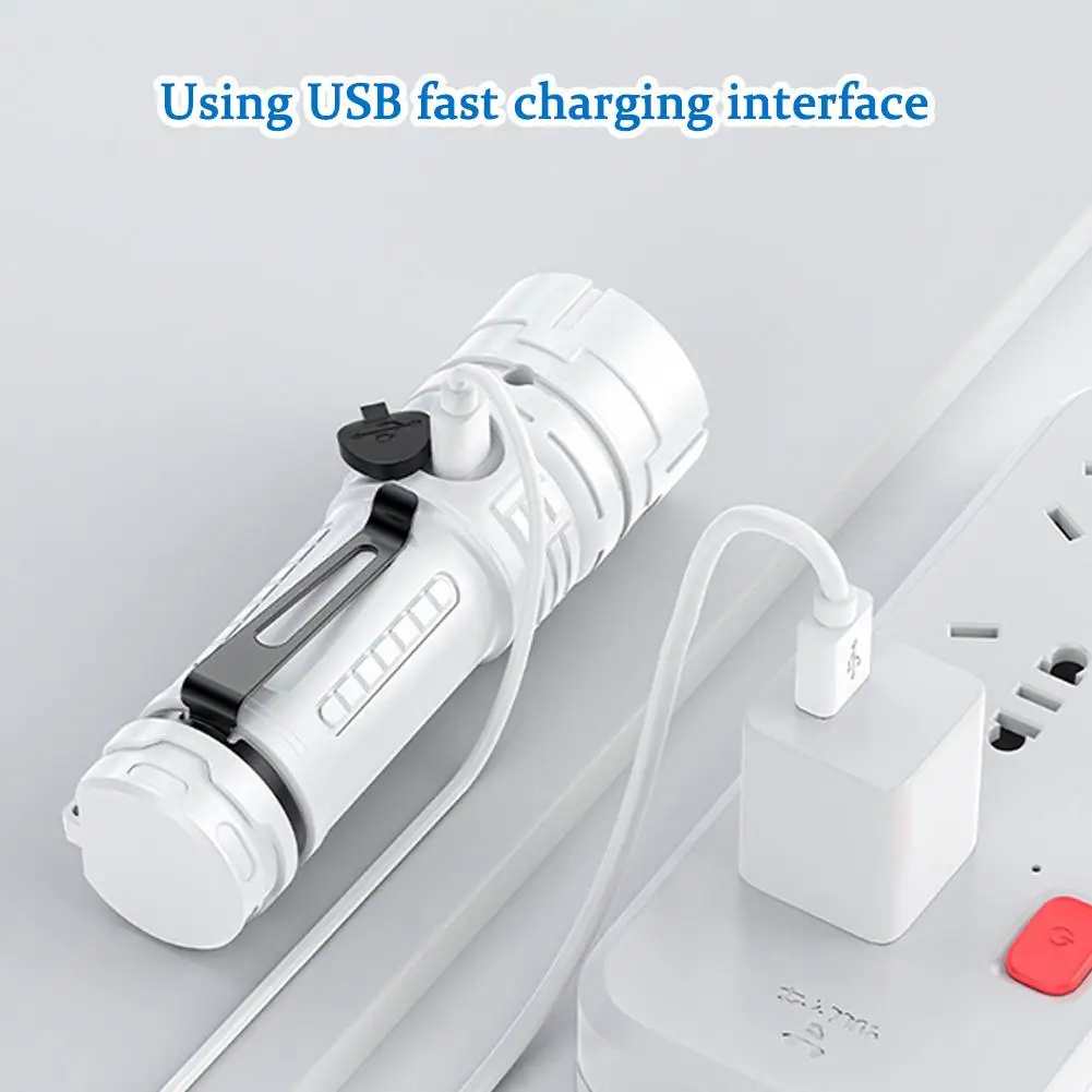 3LED Mini Strong Light Super Bright Flashlight Usb Charging Pen Clip Tail Magnet Outdoor Portable Torch Emergency